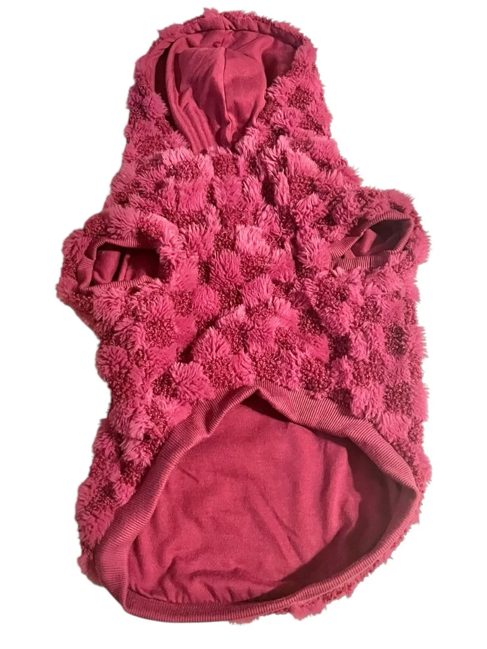 Cozy Tonal Bright Pink Check Hooded Dog Sweater Med. Fall/Winter Y2K Barbiecore